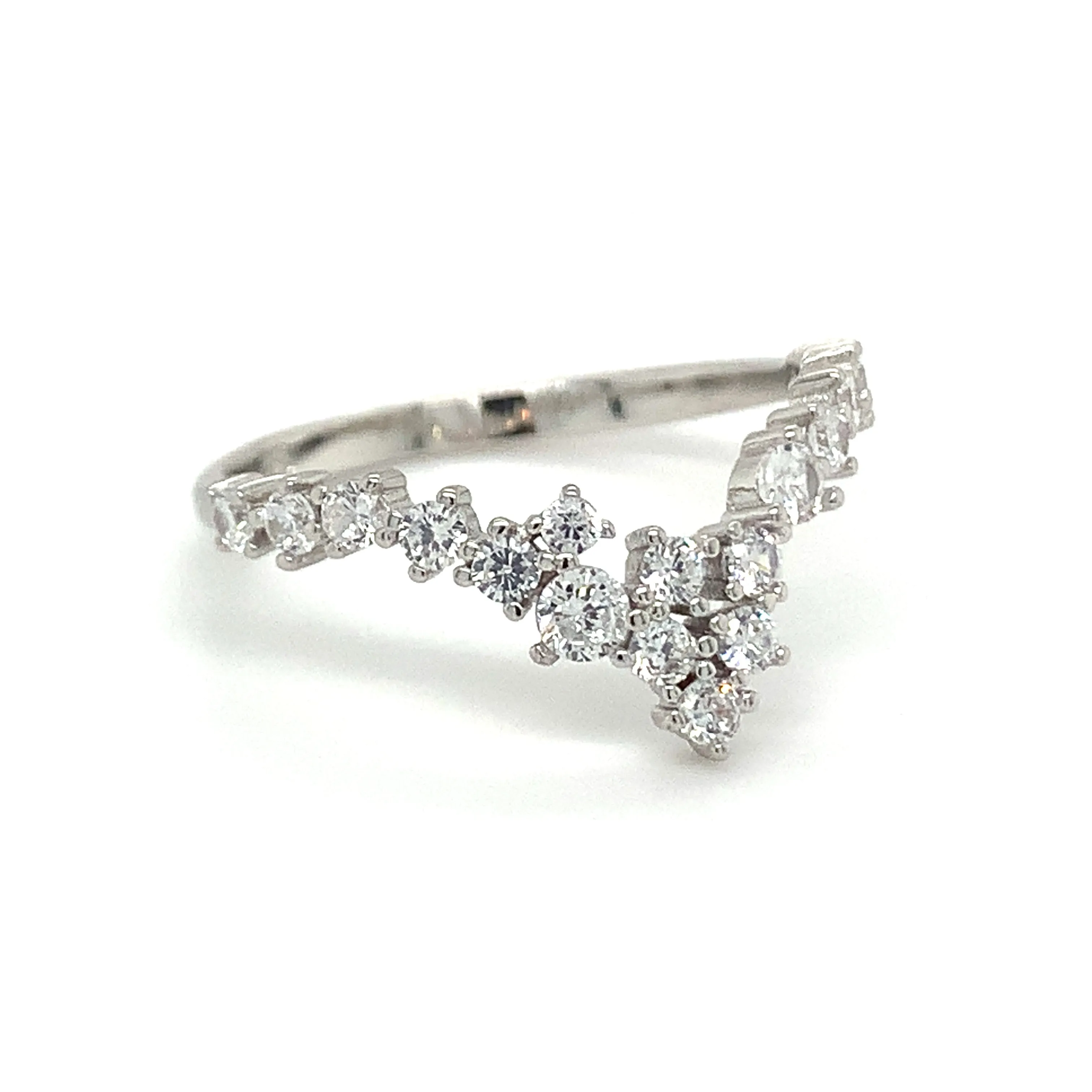 Sterling Silver Scattered CZ Crown Ring