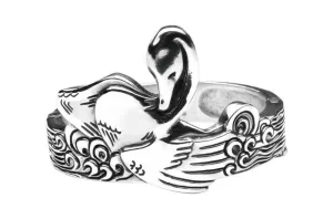 Swan Bracelet, Sterling Silver Cuff Bracelet with a Sculpted Bird