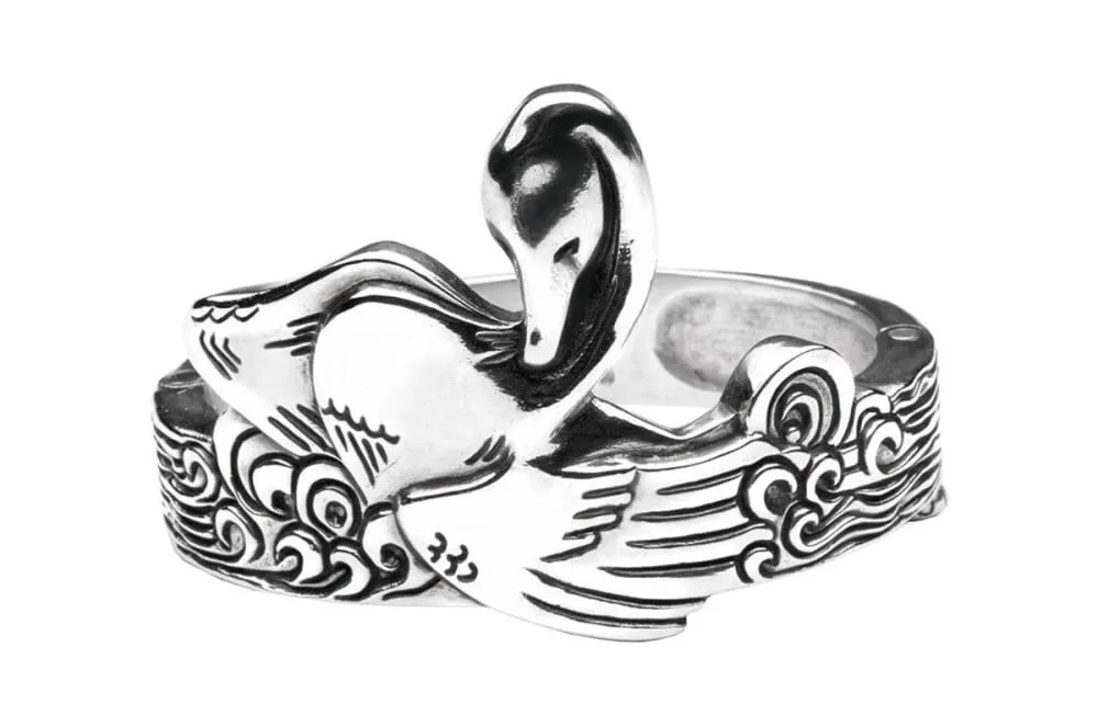 Swan Bracelet, Sterling Silver Cuff Bracelet with a Sculpted Bird