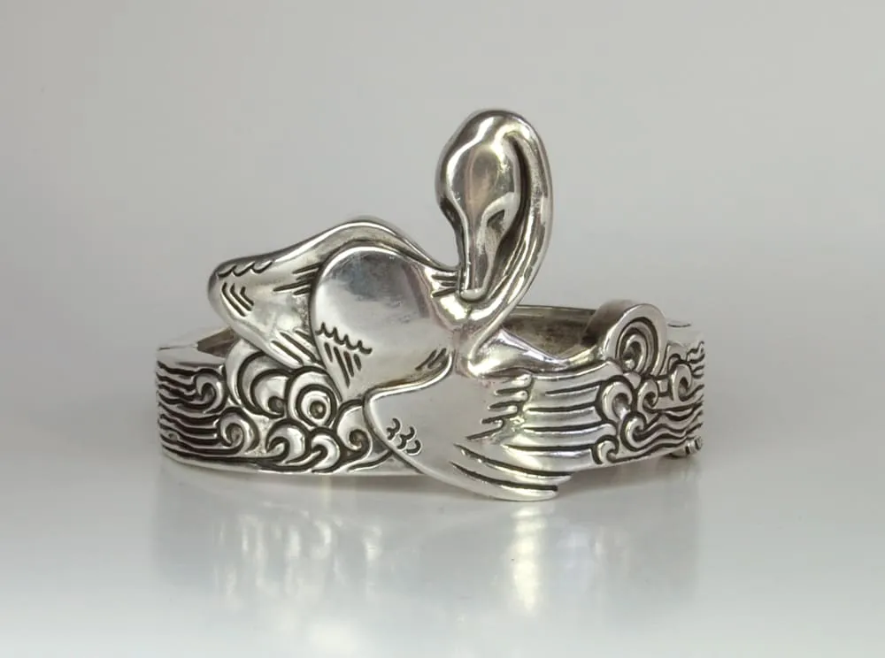 Swan Bracelet, Sterling Silver Cuff Bracelet with a Sculpted Bird