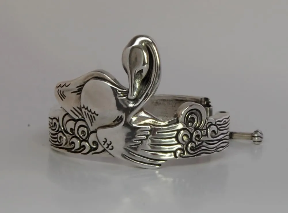 Swan Bracelet, Sterling Silver Cuff Bracelet with a Sculpted Bird