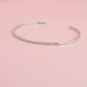 Thin Hammered 14K White Gold Cuff Bracelet