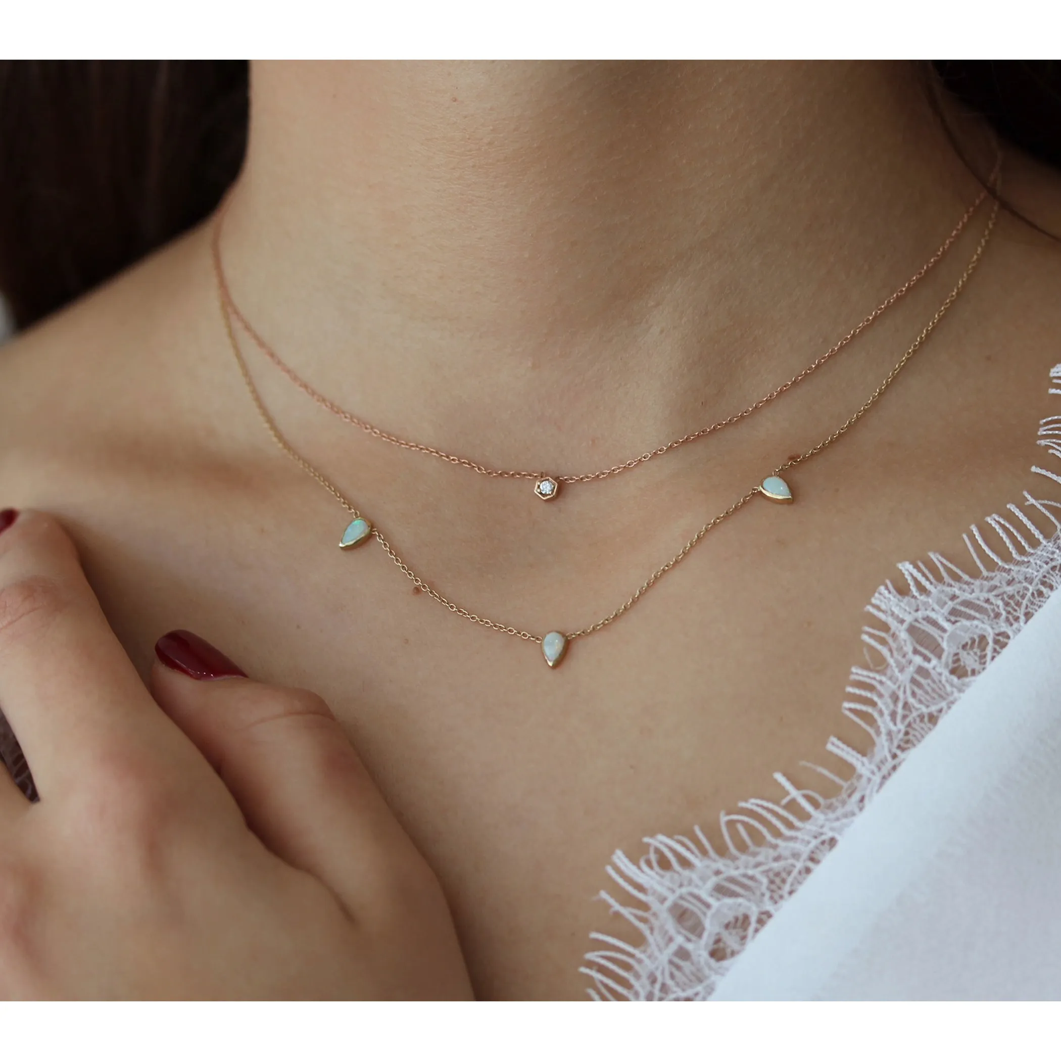 TINY HEXAGON WITH DIAMOND NECKLACE