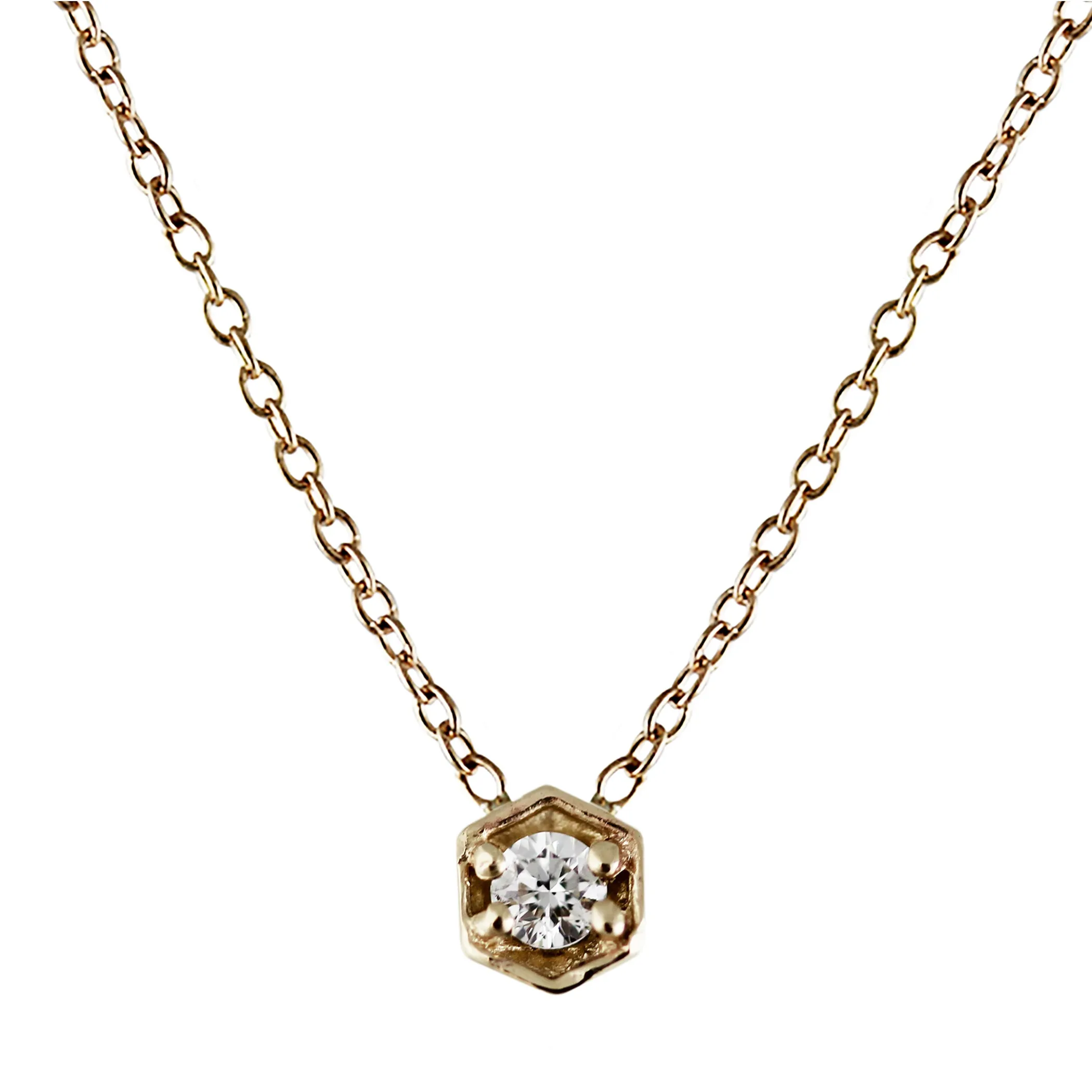 TINY HEXAGON WITH DIAMOND NECKLACE