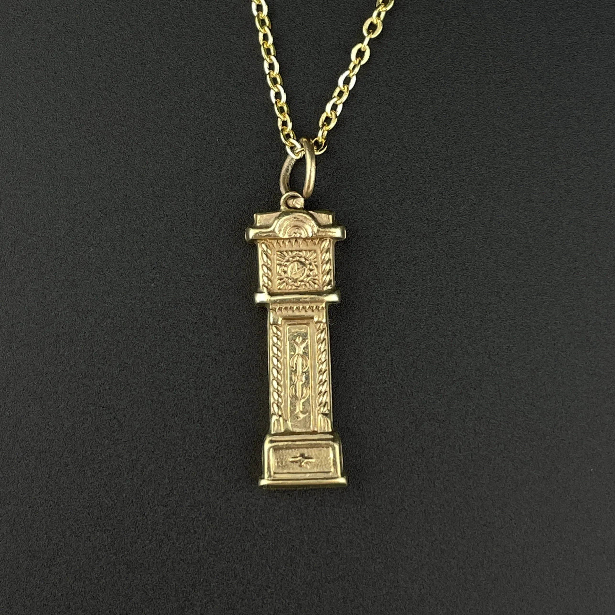 Vintage Gold Grandfather Clock Pendant Necklace